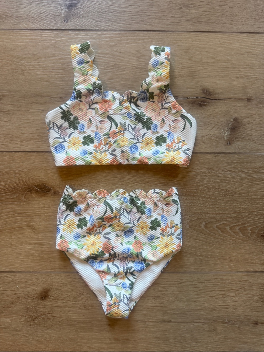 Beach Riot Girls Floral Two-Piece Bikini in White, Yellow, Blue, Green